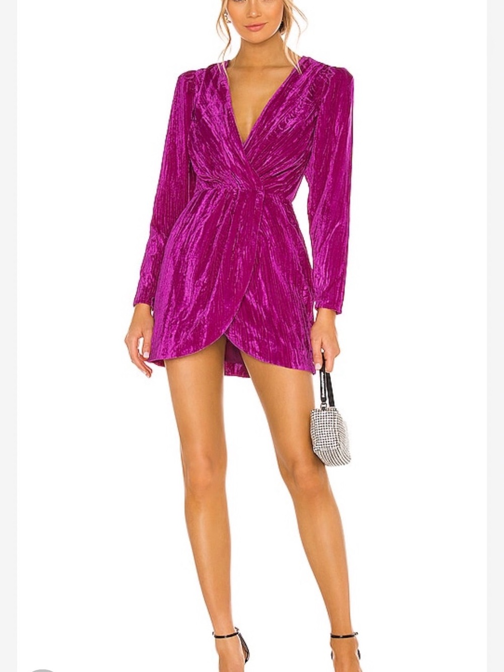 Lovers + Friends Case Crushed Velvet Wrap Mini Dress in Magenta